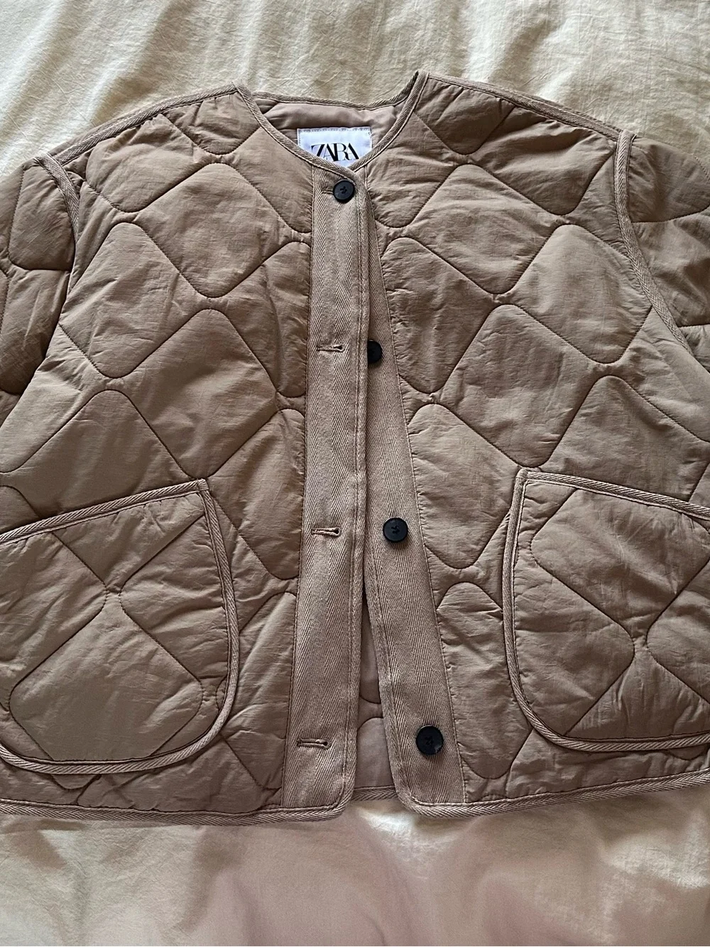 Zara Quilted Tan Button-Up Water Resistant Jacket - Picture 2 of 3
